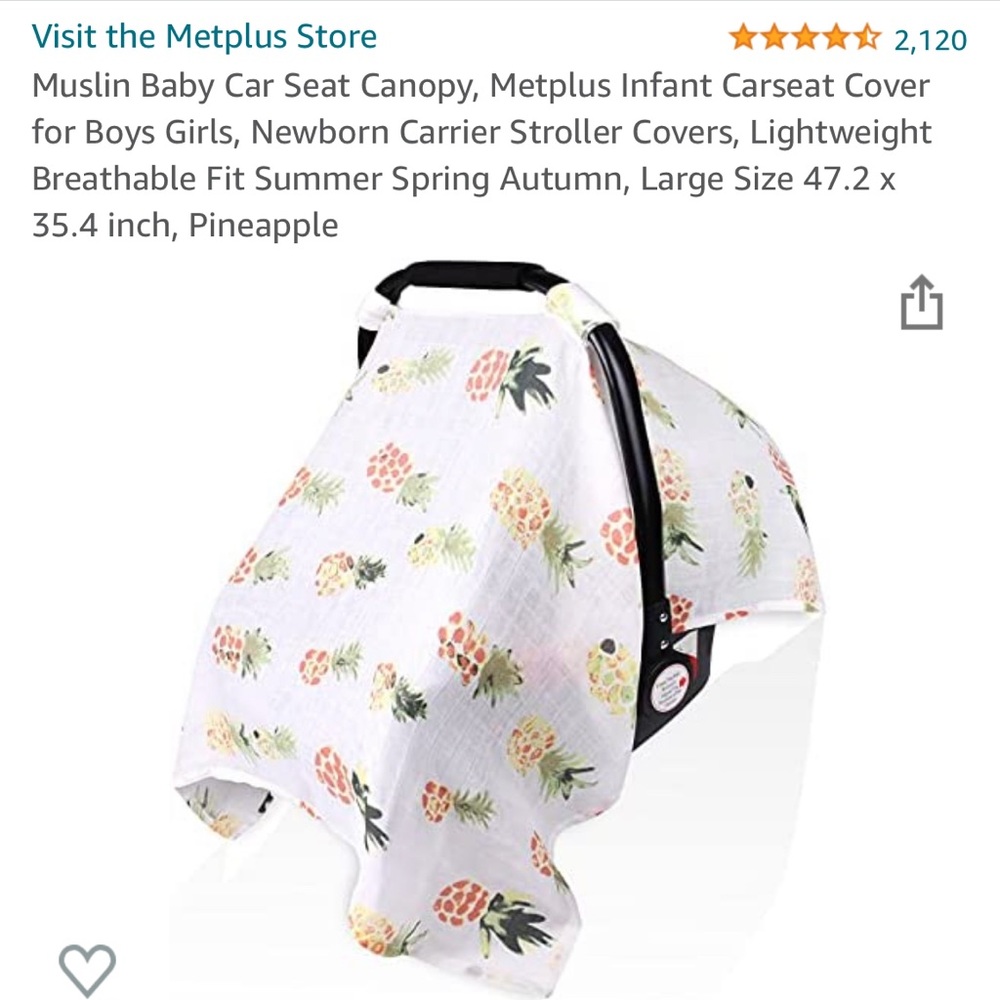 Pineapple Print Baby Car Seat Canopy